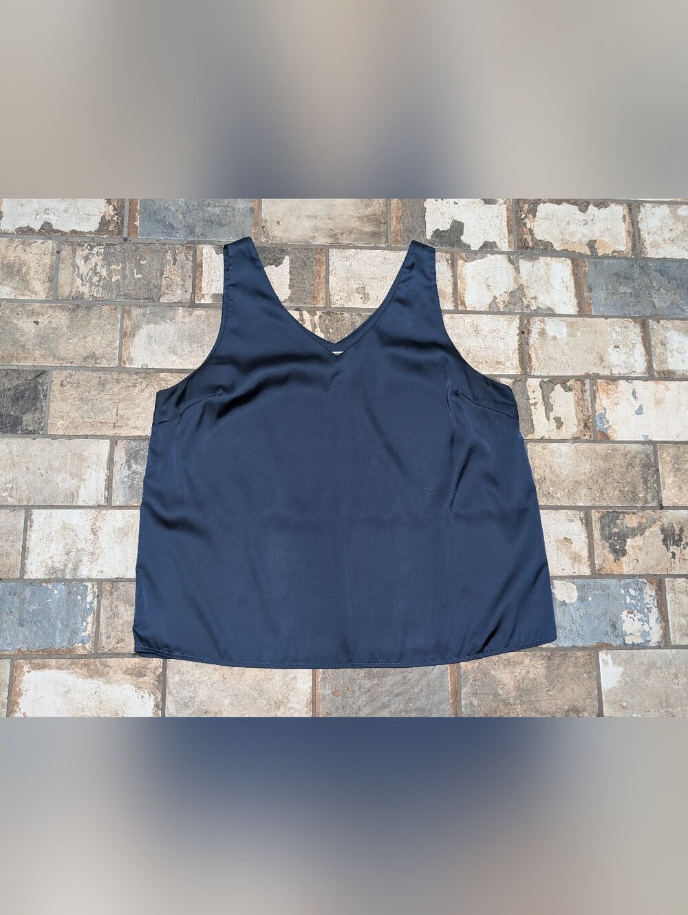 Zeagoo Navy Blue Silky Satin Double V-Neck Cami Tank Top - Women's Size XL